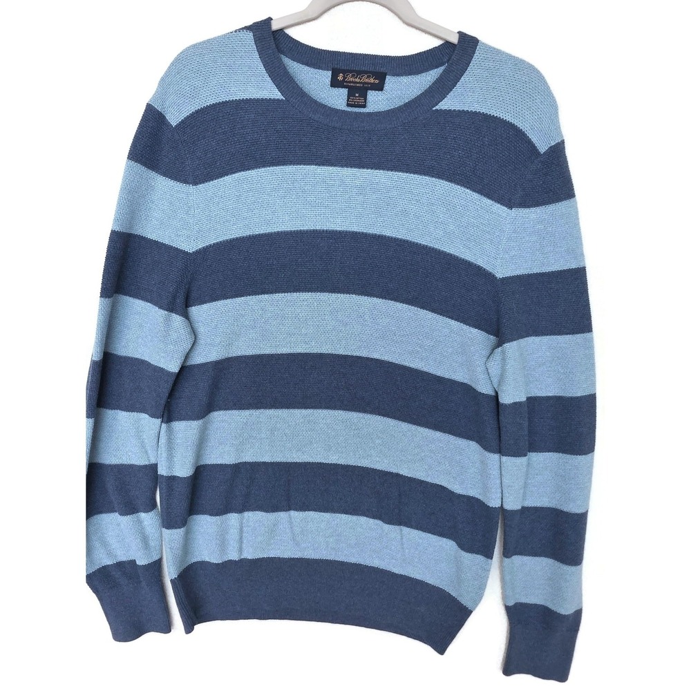 Brooks Brothers Sweater Mens Medium Blue Striped Crewneck Cashmere Pullover